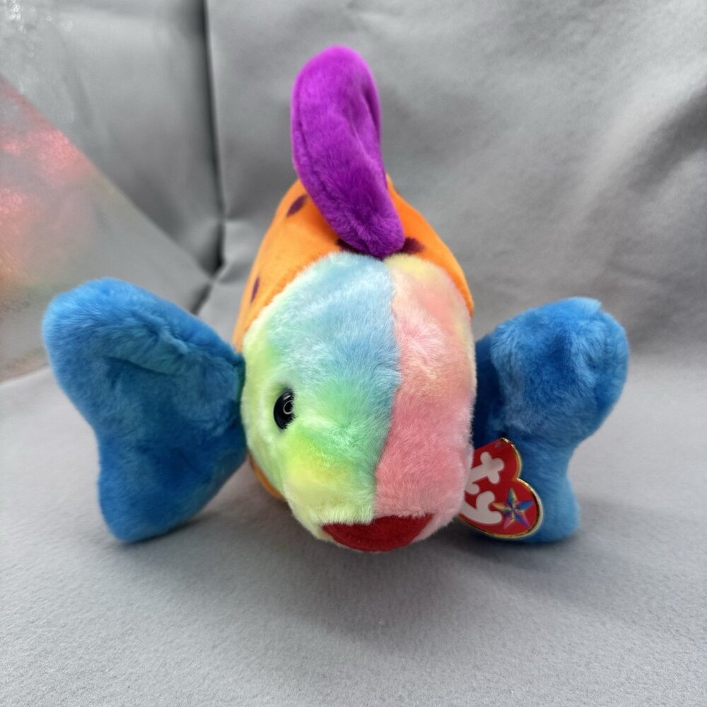 Vtg TY Beanie Buddies Lips Fish 1999 Multicolor Tie Dye Plush Stuffed Animal 13" - Picture 2 of 16
